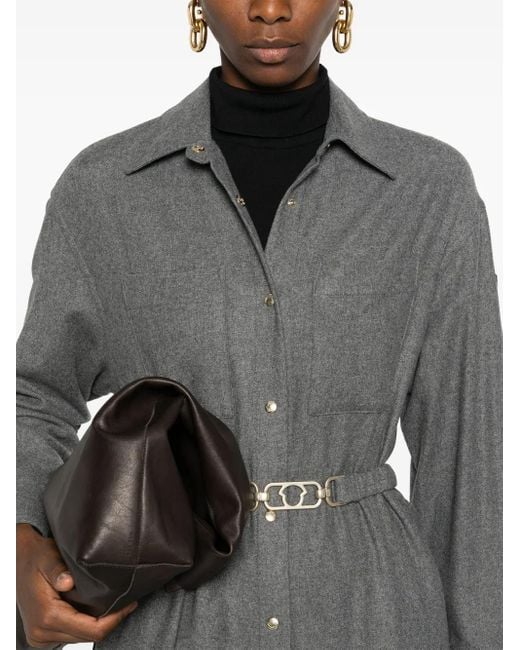 Moncler Gray Logo-Patch Shirt Dress