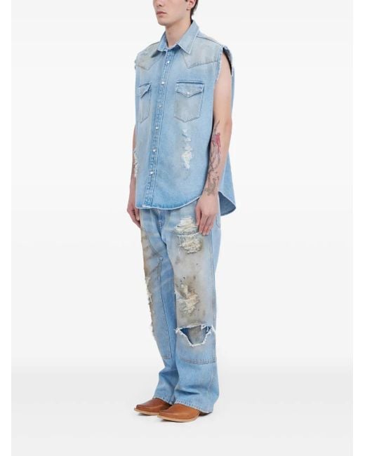 MM6 by Maison Margiela Blue Sleeveless Light Denim Shirt for men