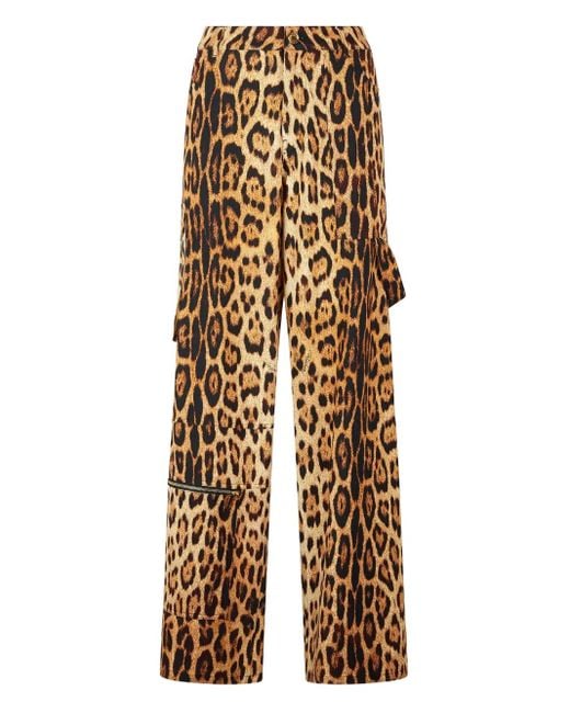 Roberto Cavalli Natural Jaguar-Print Cargo Pants