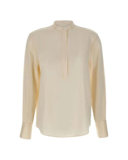 Filippa K White Mandarin-Collar Half-Button Blouse