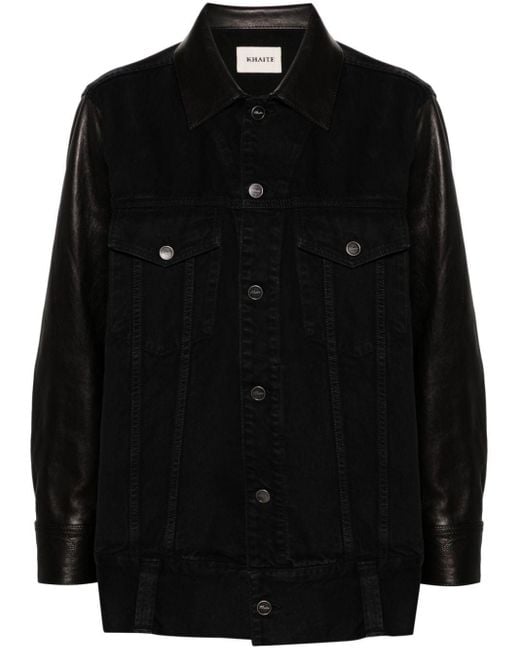 Khaite Black Grizzo Leather-Panels Denim Jacket