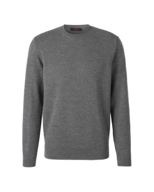 Zanone Gray Waffle-Knit Crew-Neck Sweater for men