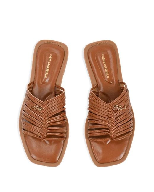 Karl Lagerfeld Brown Strappy Logo-Plaque Sandals