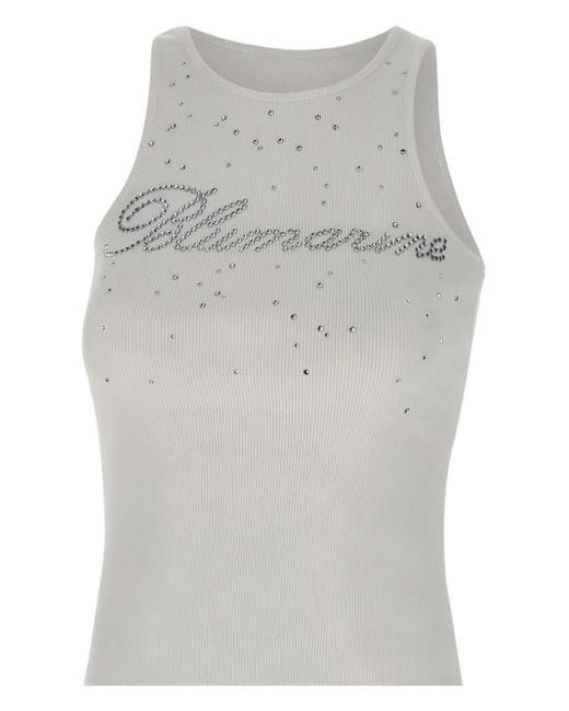 Blumarine Embellished-logo Tank Top Gray