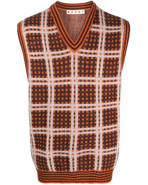 Marni Brown V-neck Virgin Wool-blend Vest for men