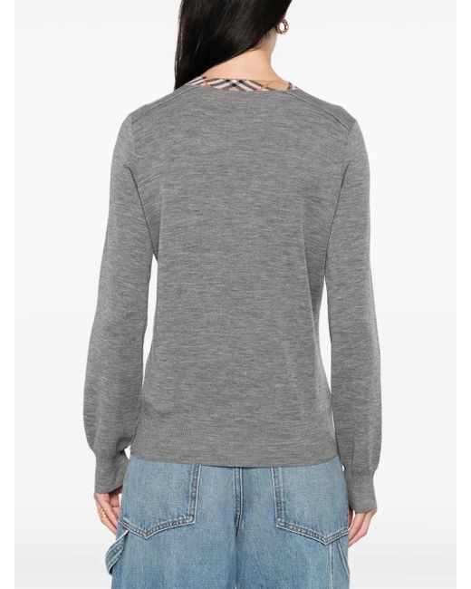 Burberry Wollen Trui Met Geruite Afwerking in het Gray