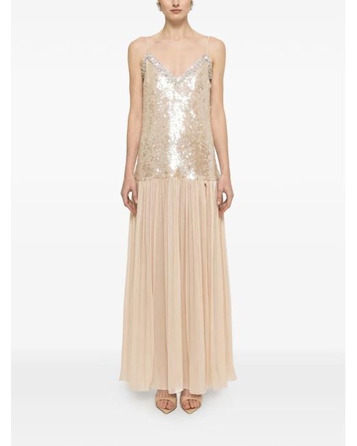 Nissa Natural Backless Sequin Maxi Dress