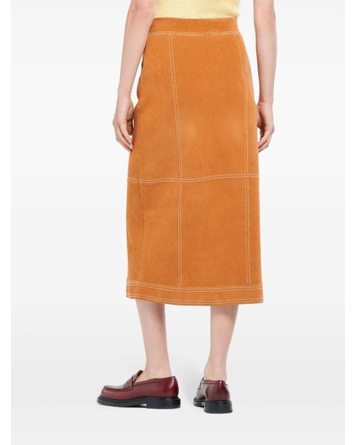 Barrie Orange High-Waisted Midi Skirt