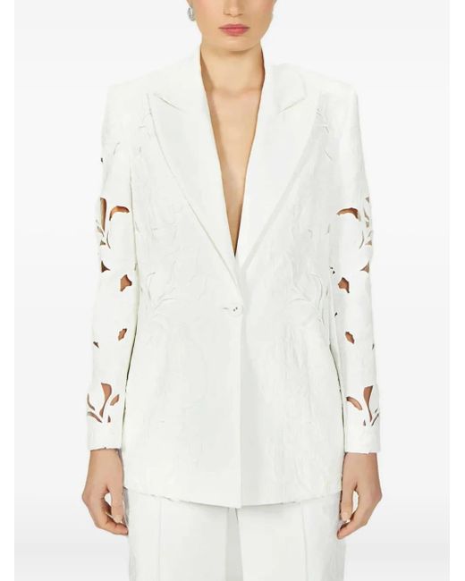 Costarellos White Neff Floral-Lace Cut-Out Blazer