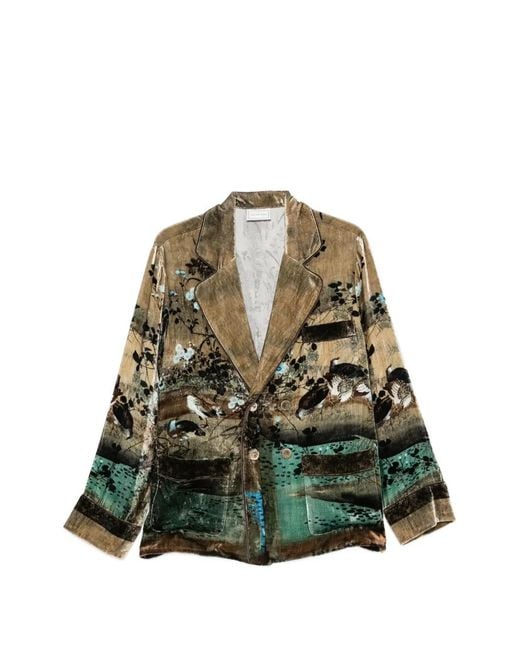 Pierre Louis Mascia Green Graphic-Print Blazer