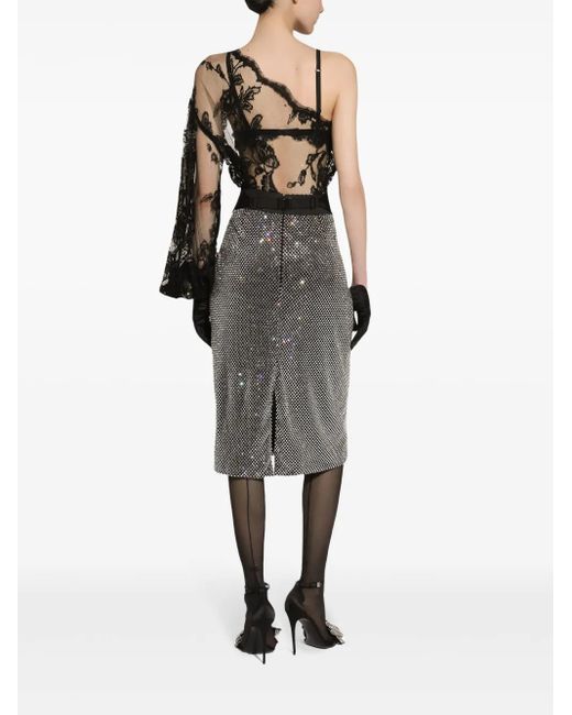 Dolce & Gabbana Black Translucent Lace One-Shoulder Blouse
