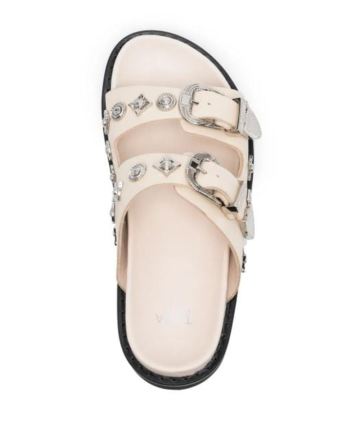 Toga White Stud-Embellished Leather Slides
