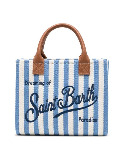 Mc2 Saint Barth Blue Midi Vanity Striped Tote Bag