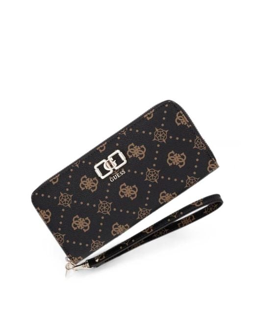 Guess Black Emelie Logo-Print Zip-Around Wallet