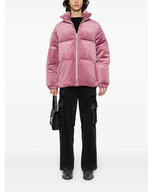 Gcds Pink Logo-Embossed Velvet Jacket