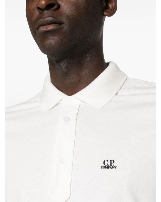 C P Company White Logo-embroidered Cotton Polo Shirt for men