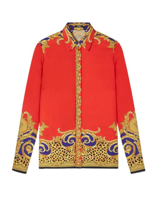 Versace Cheetah Barocco Zijden Blouse in het Red