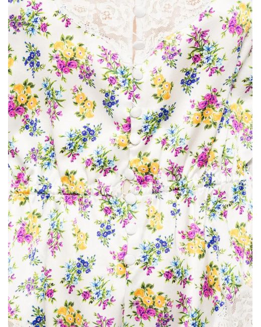 Dolce & Gabbana White Floral-Print Lace-Trim Playsuit
