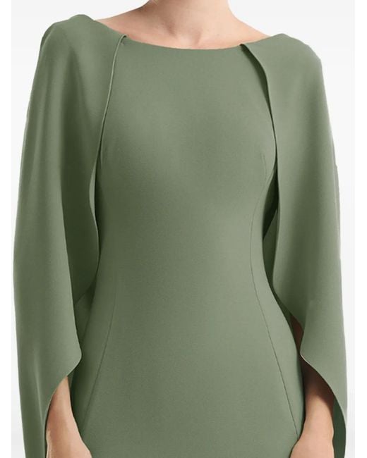 Gemy Maalouf Green Cape-Sleeve Draped-Back Dress