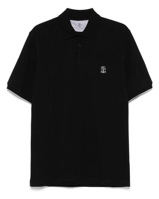 Brunello Cucinelli Black Logo Cotton Polo Shirt for men