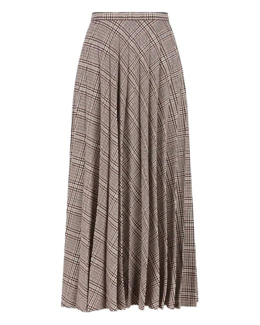 Saint Laurent Brown Pleated Check-Pattern Maxi Skirt