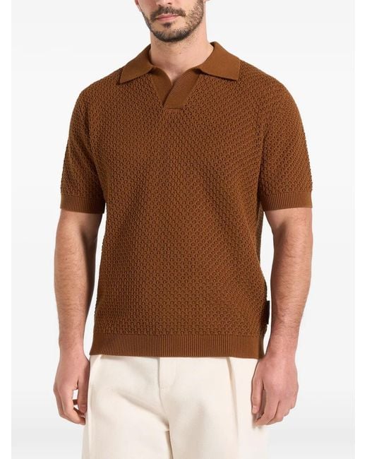 Manière De Voir Brown Conrad Open Knit Polo Shirt for men