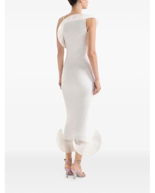 Genny White Ruffled Ribbed Dress