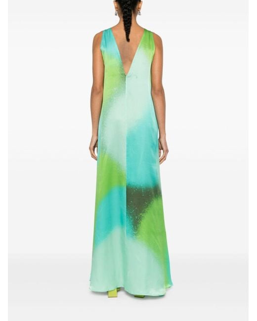 Gianluca Capannolo Green Elena Abstract-pattern Silk Dress