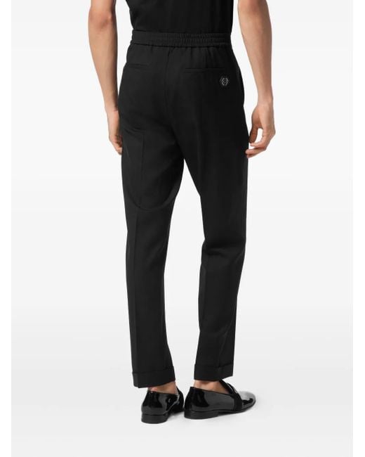 Philipp Plein Black Pressed-Crease Trousers for men