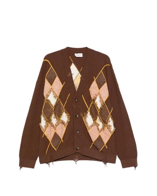 Laneus Brown Fringed Cardigan for men