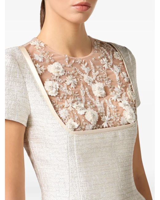 Elisabetta Franchi Natural Minikleid Mit Blumenperlen