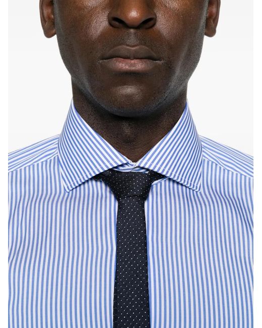 Barba Napoli Blue Vertical-Stripe Poplin Shirt for men
