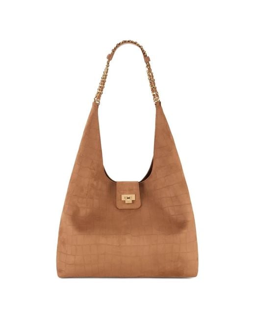 Elisabetta Franchi Brown Embossed Chain Shoulder Bag