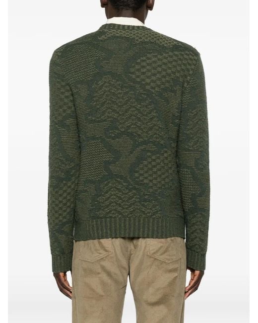 Etro Green Intarsia-Knit Crew-Neck Sweater for men