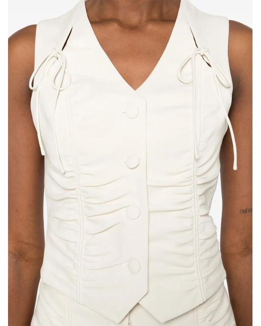 Botsi White Tie-Detail Ruched-Design Waistcoat