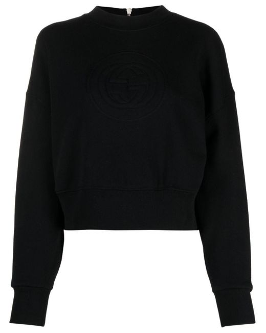 Gucci Black Cropped-Sweatshirtjacke mit GG-Logo