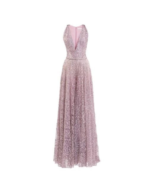 Saiid Kobeisy Women's Purple Brocade V-Neck Maxi Dress