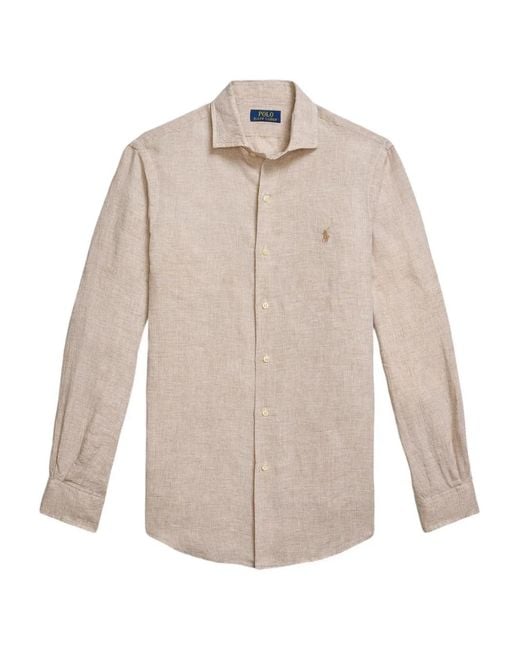 Polo Ralph Lauren White Long-Sleeve Linen Shirt for men