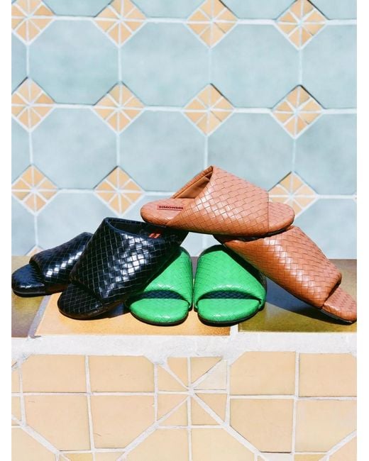 Simon Miller Green Woven-Design Bubble Slides