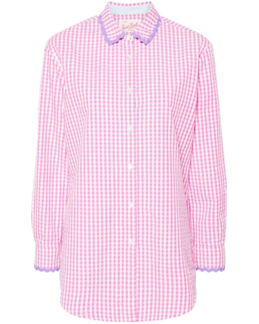 Mc2 Saint Barth Pink Brigitte Gingham-check Seersucker Shirt