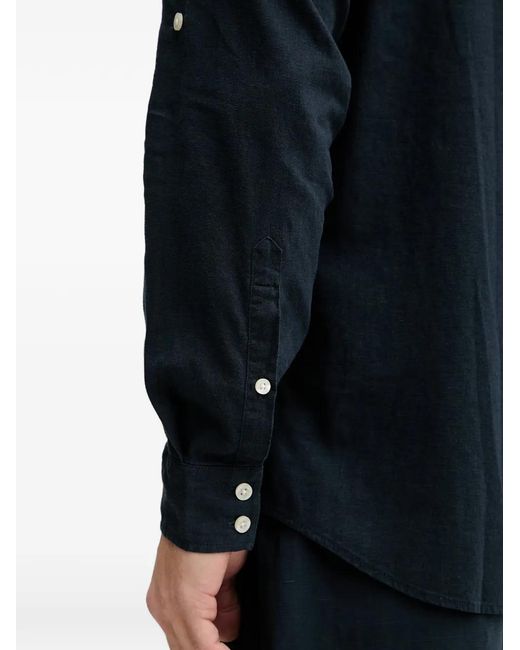 Guess Blue Logo-Patch Button-Down Shirt for men