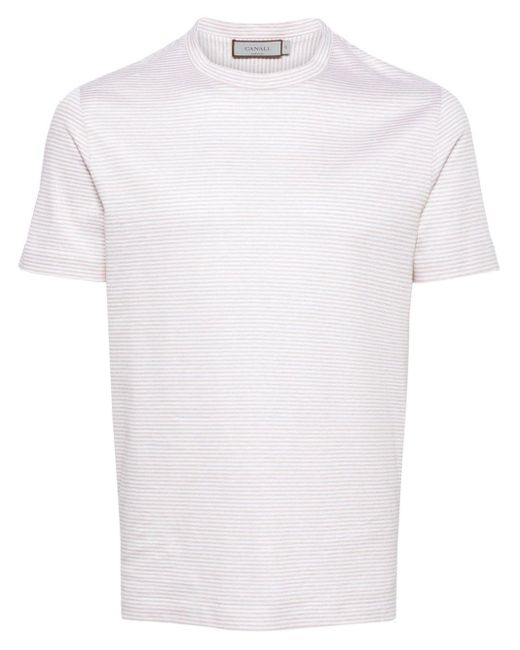 Canali White Striped Crew-neck T-shirt for men