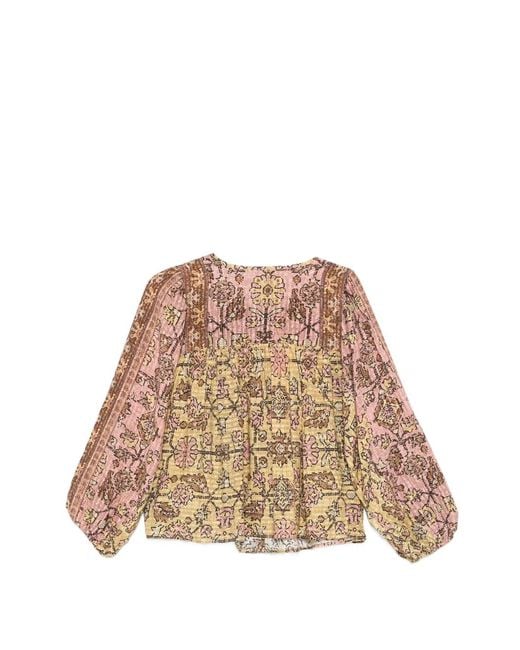 Ba&sh Natural Jaune Printed Tie-Fastening Blouse
