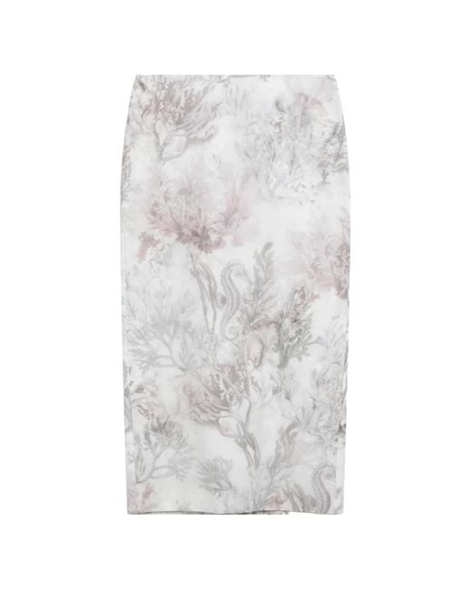 Max Mara White Illustrative-Print Pencil Midi Skirt
