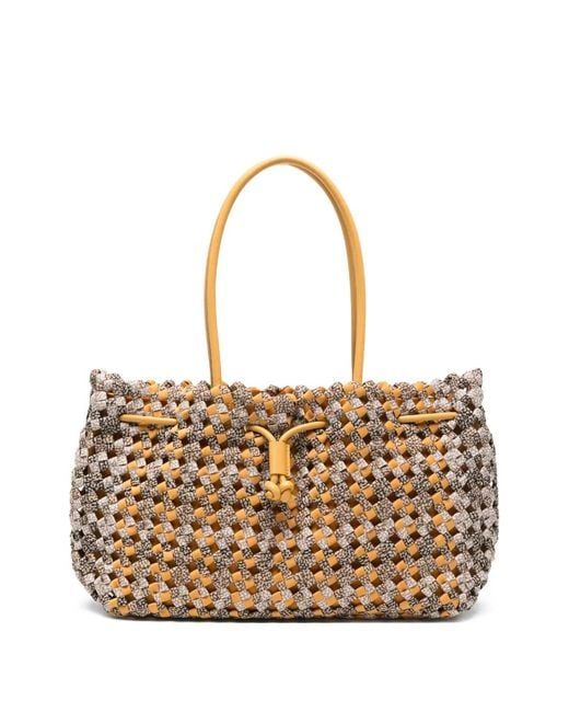 Borbonese White Medium La Nido Woven Drawstring Shoulder Bag