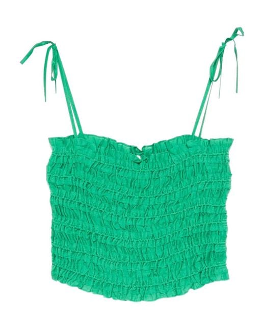 Tory Burch Green Smocked Viscose Top