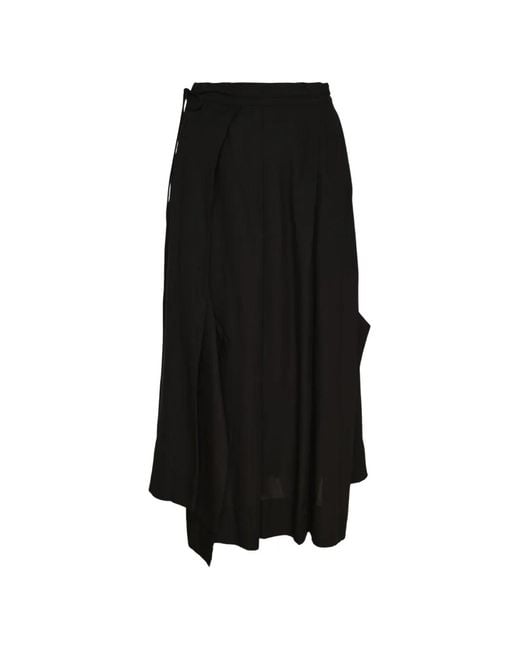 Yohji Yamamoto Black Unbalanced Tuck Mid Skirt