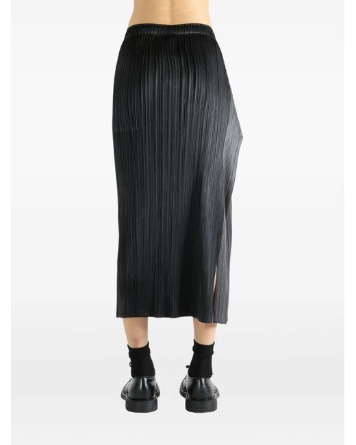 Pleats Please Issey Miyake Black Pointe Pleated Panelled Midi Skirt