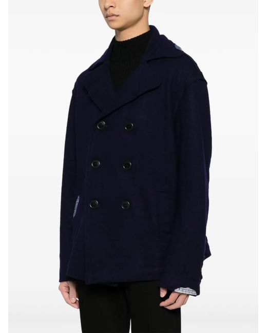 Greg Lauren Blue Denim-Patch Double-Breasted Jacket for men