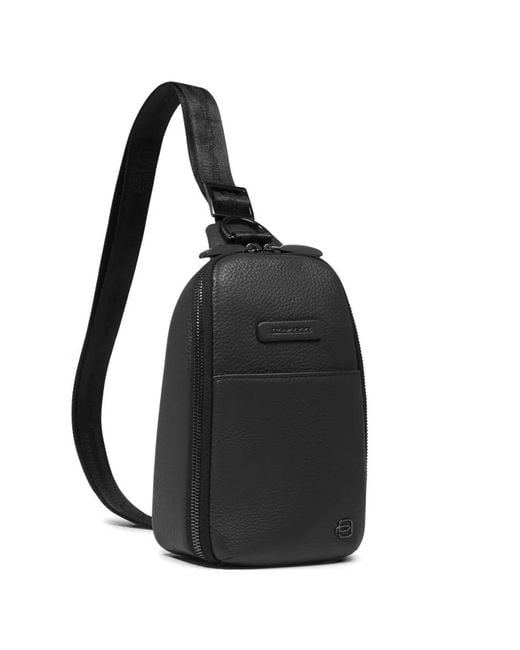 Piquadro Black Grained Texture Messenger Bag for men